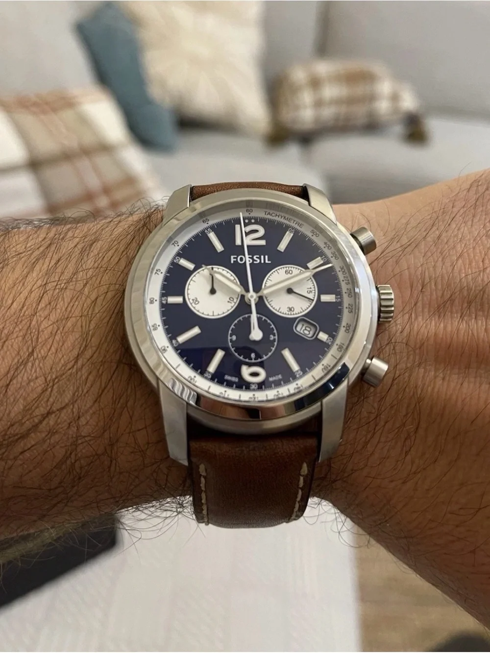 Fossil Swiss Made Chronograph FSW7003 Men's Watch – 45mm Blue Dial